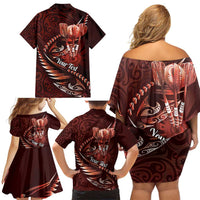 Personalised All Red New Zealand Darts Family Matching Off Shoulder Short Dress and Hawaiian Shirt Aoteroa Fern Maori Galaxy Style