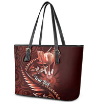 Personalised All Red New Zealand Darts Leather Tote Bag Aoteroa Fern Maori Galaxy Style