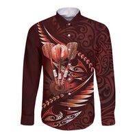 Personalised All Red New Zealand Darts Long Sleeve Button Shirt Aoteroa Fern Maori Galaxy Style