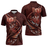 Personalised All Red New Zealand Darts Zipper Polo Shirt Aoteroa Fern Maori Galaxy Style - Polynesian Pride