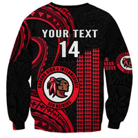 Personalised Hawaii Kahuku High And Intermediate School Sweatshirt Red Raiders Kakau Pattern LT14
