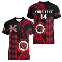 Personalised Hawaii Kahuku High And Intermediate School Women V Neck T Shirt Red Raiders Kakau Pattern LT14 - Polynesian Pride