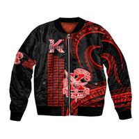 Personalised Hawaii Kalani High School Sleeve Zip Bomber Jacket Polynesian Kakau Pattern LT14 Unisex Red - Polynesian Pride