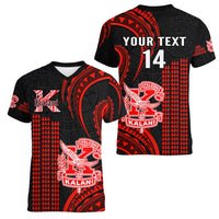 Personalised Hawaii Kalani High School Women V Neck T Shirt Polynesian Kakau Pattern LT14 - Polynesian Pride