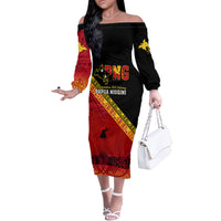 Papua New Guinea Off The Shoulder Long Sleeve Dress Independen Stet bilong Papua Niugini Unique Version LT14 Women Red - Polynesian Pride