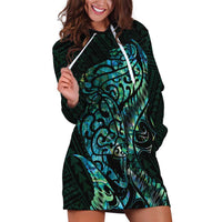 New Zealand Eel Hoodie Dress Tuna Aotearoa Maori With Paua Shell - Turquoise