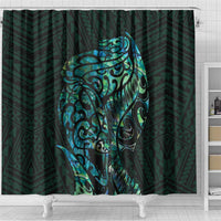New Zealand Eel Shower Curtain Tuna Aotearoa Maori With Paua Shell - Turquoise