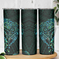 New Zealand Eel Skinny Tumbler Tuna Aotearoa Maori With Paua Shell - Turquoise