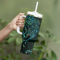 New Zealand Eel Tumbler With Handle Tuna Aotearoa Maori With Paua Shell - Turquoise
