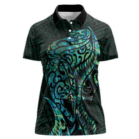 New Zealand Eel Women Polo Shirt Tuna Aotearoa Maori With Paua Shell - Turquoise LT14 Female Turquoise - Polynesian Pride