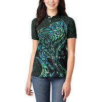New Zealand Eel Women Polo Shirt Tuna Aotearoa Maori With Paua Shell - Turquoise LT14 - Polynesian Pride