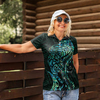 New Zealand Eel Women Polo Shirt Tuna Aotearoa Maori With Paua Shell - Turquoise LT14 - Polynesian Pride