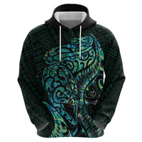 New Zealand Eel Zip Hoodie Tuna Aotearoa Maori With Paua Shell - Turquoise LT14 - Polynesian Pride