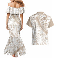 Polynesia Couples Matching Mermaid Dress and Hawaiian Shirt Polynesian Tropical Flowers Beige Pastel Vibes LT14 - Polynesian Pride