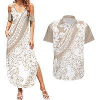 Polynesia Couples Matching Summer Maxi Dress and Hawaiian Shirt Polynesian Tropical Flowers Beige Pastel Vibes LT14 Beige - Polynesian Pride