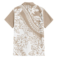 Polynesia Family Matching Off Shoulder Short Dress and Hawaiian Shirt Polynesian Tropical Flowers Beige Pastel Vibes LT14 - Polynesian Pride