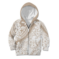 Polynesia Kid Hoodie Polynesian Tropical Flowers Beige Pastel Vibes LT14 Zip Hoodie Beige - Polynesian Pride