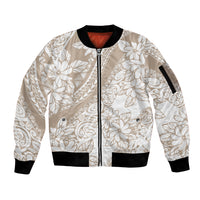 Polynesia Sleeve Zip Bomber Jacket Polynesian Tropical Flowers Beige Pastel Vibes LT14 Unisex Beige - Polynesian Pride