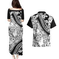 Polynesia Couples Matching Puletasi Dress and Hawaiian Shirt Polynesian Tropical Flowers Black Pastel Vibes LT14 - Polynesian Pride