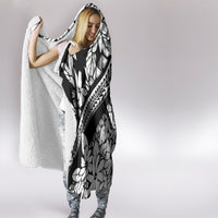 Polynesia Hooded Blanket Polynesian Tropical Flowers Black Pastel Vibes LT14 - Polynesian Pride