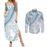 polynesia-couples-matching-summer-maxi-dress-and-long-sleeve-button-shirts-polynesian-tropical-flowers-blue-pastel-vibes