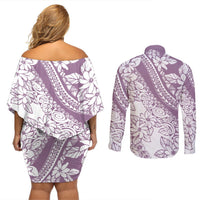 polynesia-couples-matching-off-shoulder-short-dress-and-long-sleeve-button-shirts-polynesian-tropical-flowers-purple-pastel-vibes