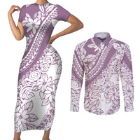 polynesia-couples-matching-short-sleeve-bodycon-dress-and-long-sleeve-button-shirts-polynesian-tropical-flowers-purple-pastel-vibes