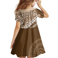 Beige Bula Fiji Kid Short Sleeve Dress Fijian Language Week Tapa Cloth - Pastel