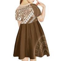 Beige Bula Fiji Kid Short Sleeve Dress Fijian Language Week Tapa Cloth - Pastel