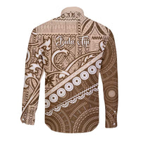 Beige Bula Fiji Long Sleeve Button Shirt Fijian Language Week Tapa Cloth - Pastel