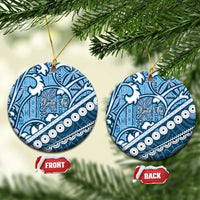 Blue Bula Fiji Ceramic Ornament Fijian Language Week Tapa Cloth - Pastel