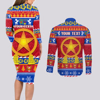 Custom Philippines Christmas Couples Matching Long Sleeve Bodycon Dress and Long Sleeve Button Shirt Filipino Parol Maligayang Pasko LT14 - Polynesian Pride