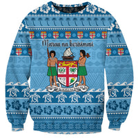 Custom Fiji Christmas Sweatshirt Fijian Tapa Marau na Kerisimasi LT14 Unisex Blue - Polynesian Pride