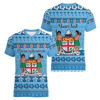 Custom Fiji Christmas Women V Neck T Shirt Fijian Tapa Marau na Kerisimasi LT14 - Polynesian Pride