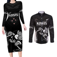 Aotearoa Rugby Custom Couples Matching Long Sleeve Bodycon Dress and Long Sleeve Button Shirt Maori Kiwi - Mascot Style