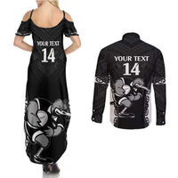 Aotearoa Rugby Custom Couples Matching Summer Maxi Dress and Long Sleeve Button Shirt Maori Kiwi - Mascot Style