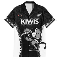 Aotearoa Rugby Custom Family Matching Off Shoulder Maxi Dress and Hawaiian Shirt Maori Kiwi - Mascot Style LT14 Dad's Shirt - Short Sleeve Black - Polynesian Pride