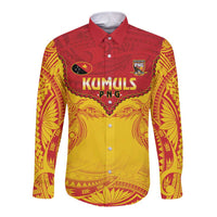 Papua New Guinea Rugby Custom Long Sleeve Button Shirt Go Kumuls PNG - Polynesian Pattern LT14 Unisex Yellow - Polynesian Pride