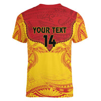 Papua New Guinea Rugby Custom Women V-Neck T-Shirt Go Kumuls PNG - Polynesian Pattern