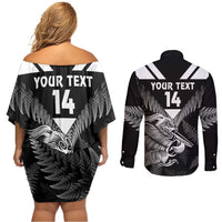Aotearoa Silver Fern Rugby Custom Couples Matching Off Shoulder Short Dress and Long Sleeve Button Shirt 2024 Go Kiwi