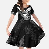 Aotearoa Silver Fern Rugby Custom Family Matching Summer Maxi Dress and Hawaiian Shirt 2024 Go Kiwi LT14 Daughter's Dress Black - Polynesian Pride