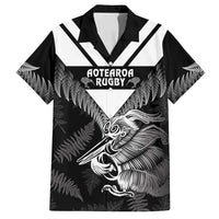 Aotearoa Silver Fern Rugby Custom Family Matching Summer Maxi Dress and Hawaiian Shirt 2024 Go Kiwi LT14 Dad's Shirt - Short Sleeve Black - Polynesian Pride