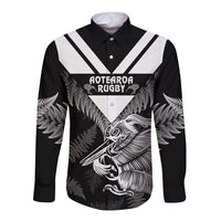 Aotearoa Silver Fern Rugby Custom Long Sleeve Button Shirt 2024 Go Kiwi LT14 Unisex Black - Polynesian Pride