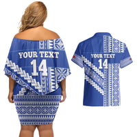 Fetu Samoa Rugby Custom Couples Matching Off Shoulder Short Dress and Hawaiian Shirt Siapo Pattern - Sporty Style LT14 - Polynesian Pride