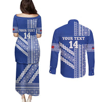 Fetu Samoa Rugby Custom Couples Matching Puletasi and Long Sleeve Button Shirt Siapo Pattern - Sporty Style LT14 - Polynesian Pride