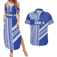 Fetu Samoa Rugby Custom Couples Matching Summer Maxi Dress and Hawaiian Shirt Siapo Pattern - Sporty Style LT14 Blue - Polynesian Pride
