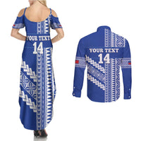 Fetu Samoa Rugby Custom Couples Matching Summer Maxi Dress and Long Sleeve Button Shirt Siapo Pattern - Sporty Style LT14 - Polynesian Pride