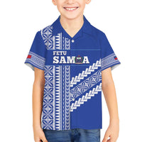 Fetu Samoa Rugby Custom Family Matching Off Shoulder Short Dress and Hawaiian Shirt Siapo Pattern - Sporty Style LT14 Son's Shirt Blue - Polynesian Pride