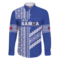 Fetu Samoa Rugby Custom Family Matching Short Sleeve Bodycon Dress and Hawaiian Shirt Siapo Pattern - Sporty Style LT14 Dad's Shirt - Long Sleeve Blue - Polynesian Pride