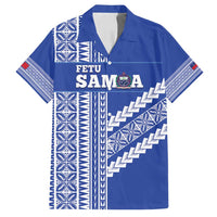 Fetu Samoa Rugby Custom Family Matching Tank Maxi Dress and Hawaiian Shirt Siapo Pattern - Sporty Style LT14 Dad's Shirt - Short Sleeve Blue - Polynesian Pride